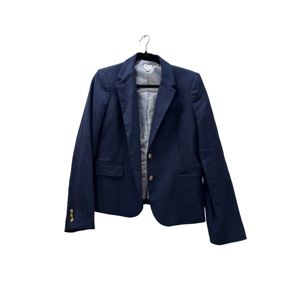 J.Crew Schoolboy Blazer Navy Blue Wool Blend Gold Crest Buttons Size 14